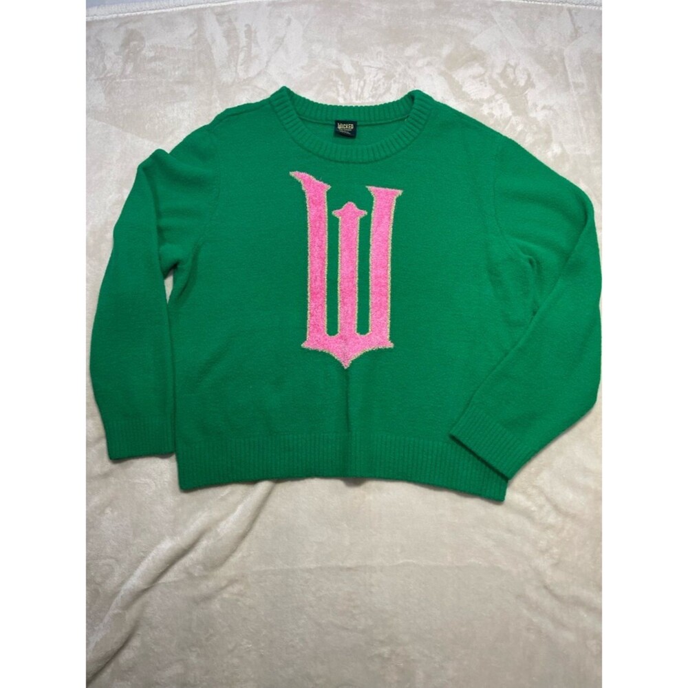 Wicked Green Sweater Pink “W” Graphic XL Paul Tazewell Knit NWOT